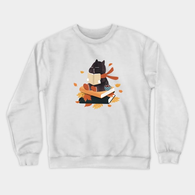 Autumn book cat Crewneck Sweatshirt by Moonaries illo